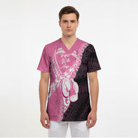 Personalised Polynesia Breast Cancer Awareness Scrub Top Fight With Hope Pink Ribbon Boxing Gloves LT14 - Polynesian Pride