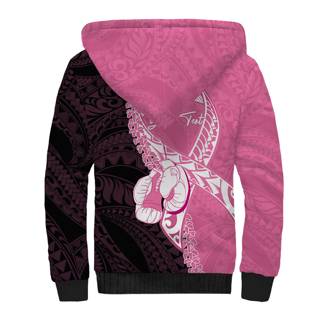 Personalised Polynesia Breast Cancer Awareness Sherpa Hoodie Fight With Hope Pink Ribbon Boxing Gloves LT14 - Polynesian Pride