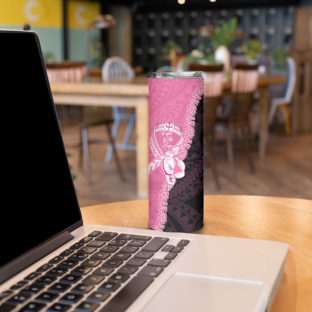 Personalised Polynesia Breast Cancer Awareness Skinny Tumbler Fight With Hope Pink Ribbon Boxing Gloves LT14 - Polynesian Pride