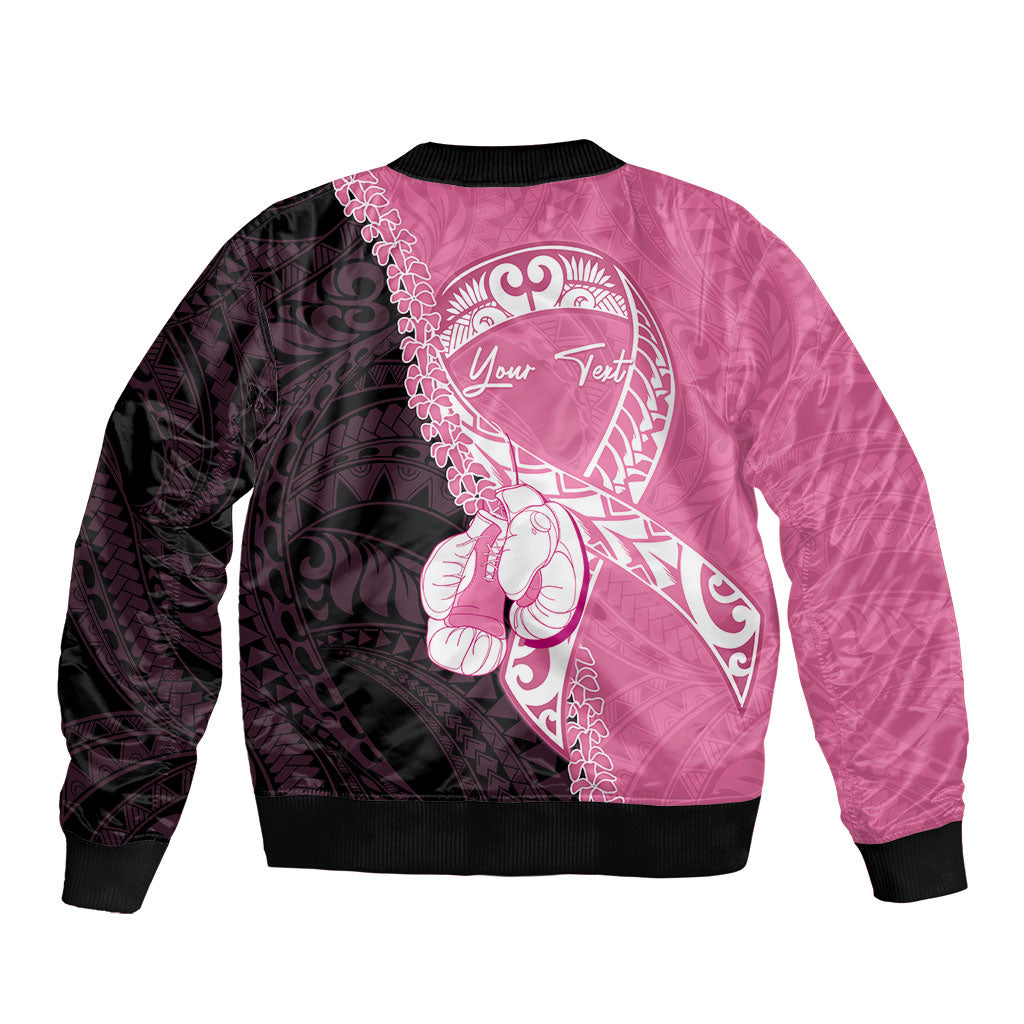 Personalised Polynesia Breast Cancer Awareness Sleeve Zip Bomber Jacket Fight With Hope Pink Ribbon Boxing Gloves LT14 - Polynesian Pride