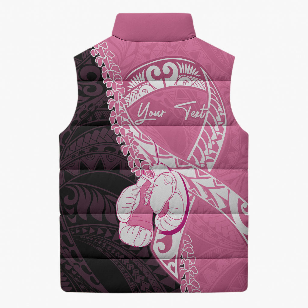 Personalised Polynesia Breast Cancer Awareness Sleeveless Puffer Jacket Fight With Hope Pink Ribbon Boxing Gloves LT14 - Polynesian Pride