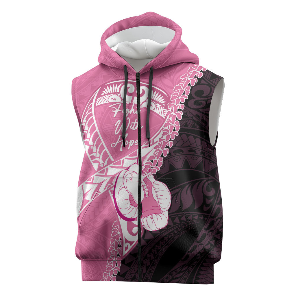 Personalised Polynesia Breast Cancer Awareness Sleeveless Zip Hoodie Fight With Hope Pink Ribbon Boxing Gloves LT14 Pink - Polynesian Pride