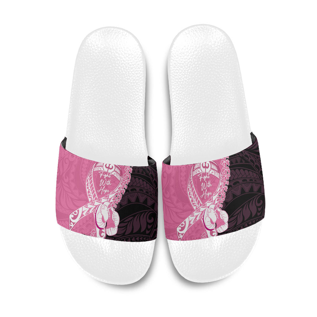 Polynesia Breast Cancer Awareness Slide Sandals Fight With Hope Pink Ribbon Boxing Gloves LT14 Pink - Polynesian Pride