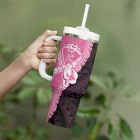 Personalised Polynesia Breast Cancer Awareness Tumbler With Handle Fight With Hope Pink Ribbon Boxing Gloves LT14 - Polynesian Pride