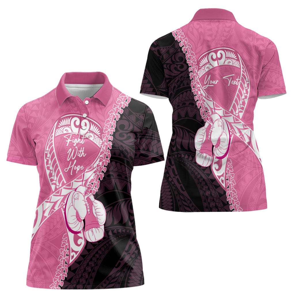 Personalised Polynesia Breast Cancer Awareness Women Polo Shirt Fight With Hope Pink Ribbon Boxing Gloves LT14 - Polynesian Pride