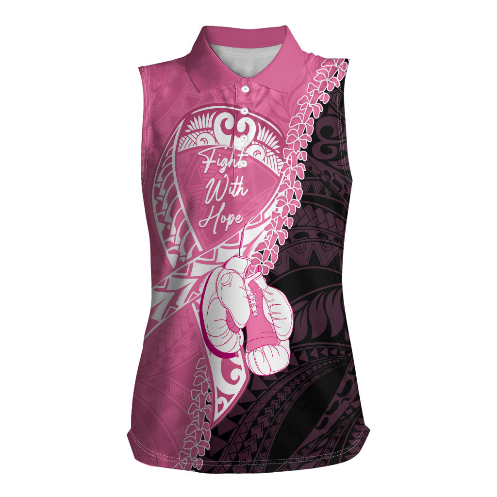Personalised Polynesia Breast Cancer Awareness Women Sleeveless Polo Shirt Fight With Hope Pink Ribbon Boxing Gloves LT14 Female Pink - Polynesian Pride