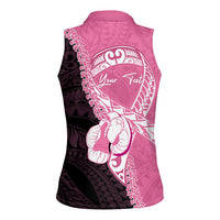 Personalised Polynesia Breast Cancer Awareness Women Sleeveless Polo Shirt Fight With Hope Pink Ribbon Boxing Gloves LT14 - Polynesian Pride