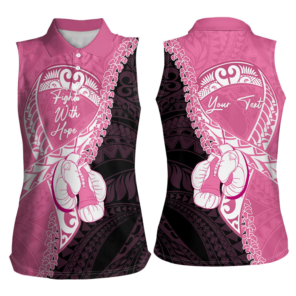 Personalised Polynesia Breast Cancer Awareness Women Sleeveless Polo Shirt Fight With Hope Pink Ribbon Boxing Gloves LT14 - Polynesian Pride
