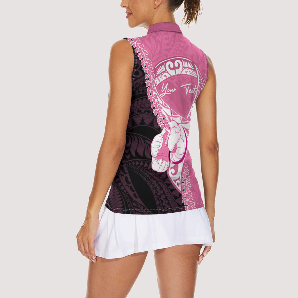Personalised Polynesia Breast Cancer Awareness Women Sleeveless Polo Shirt Fight With Hope Pink Ribbon Boxing Gloves LT14 - Polynesian Pride