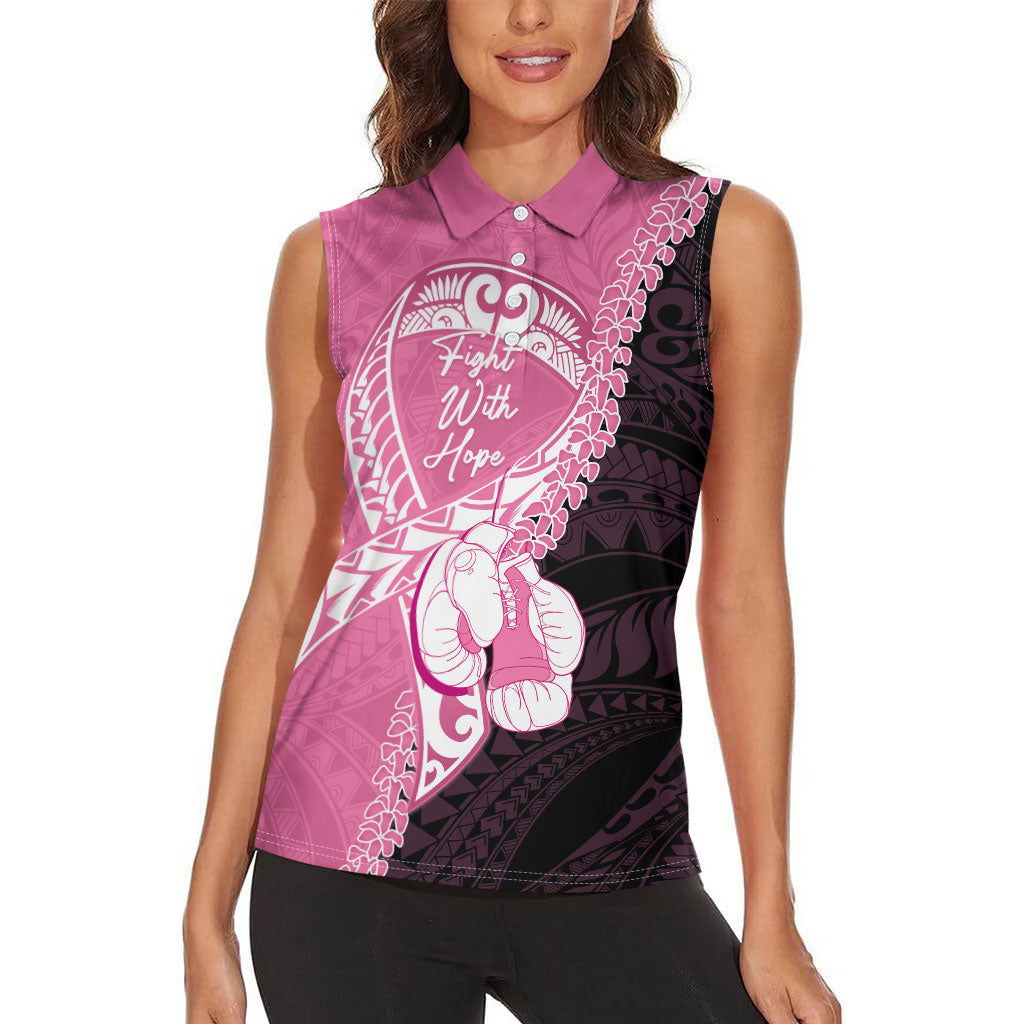 Personalised Polynesia Breast Cancer Awareness Women Sleeveless Polo Shirt Fight With Hope Pink Ribbon Boxing Gloves LT14 - Polynesian Pride