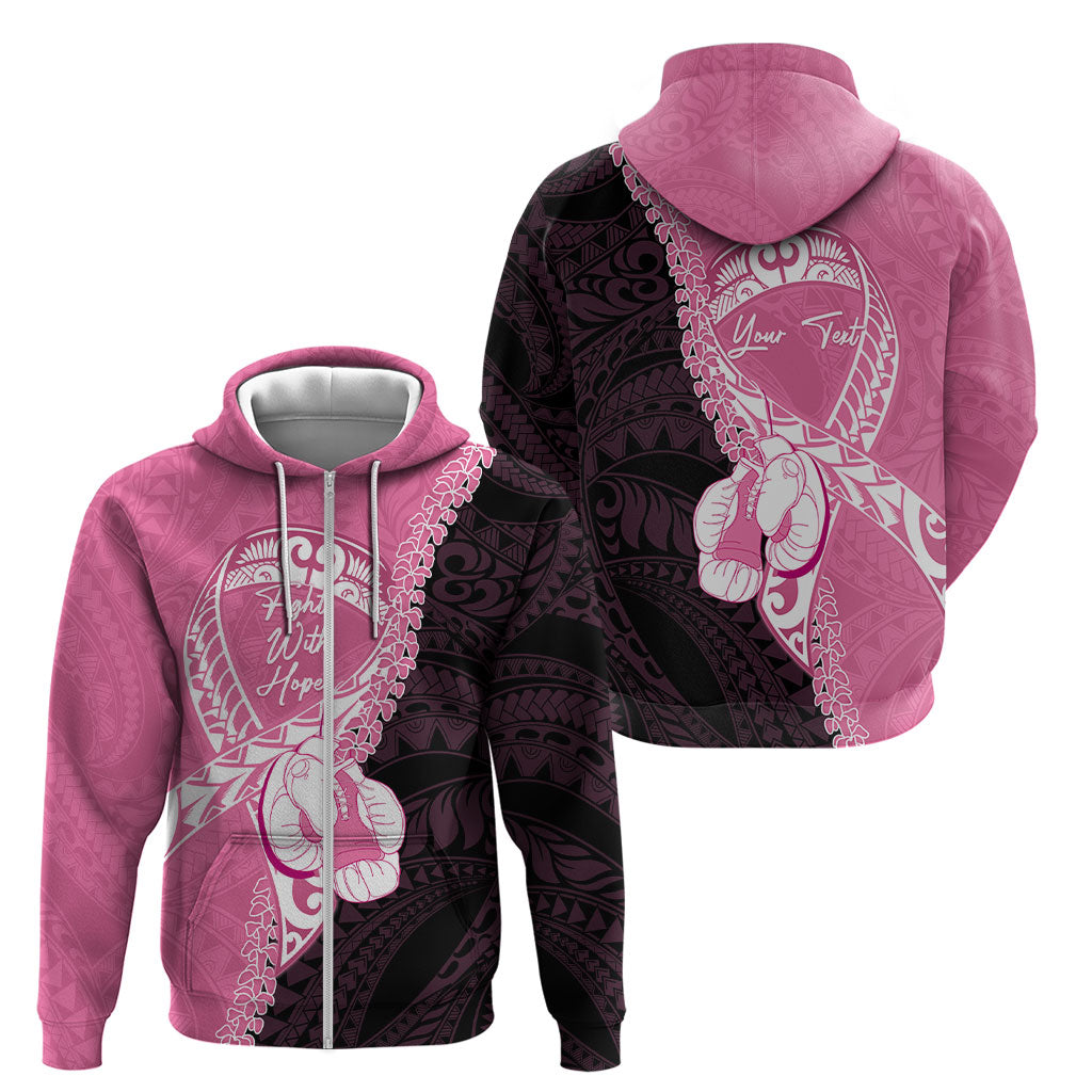 Personalised Polynesia Breast Cancer Awareness Zip Hoodie Fight With Hope Pink Ribbon Boxing Gloves LT14 - Polynesian Pride
