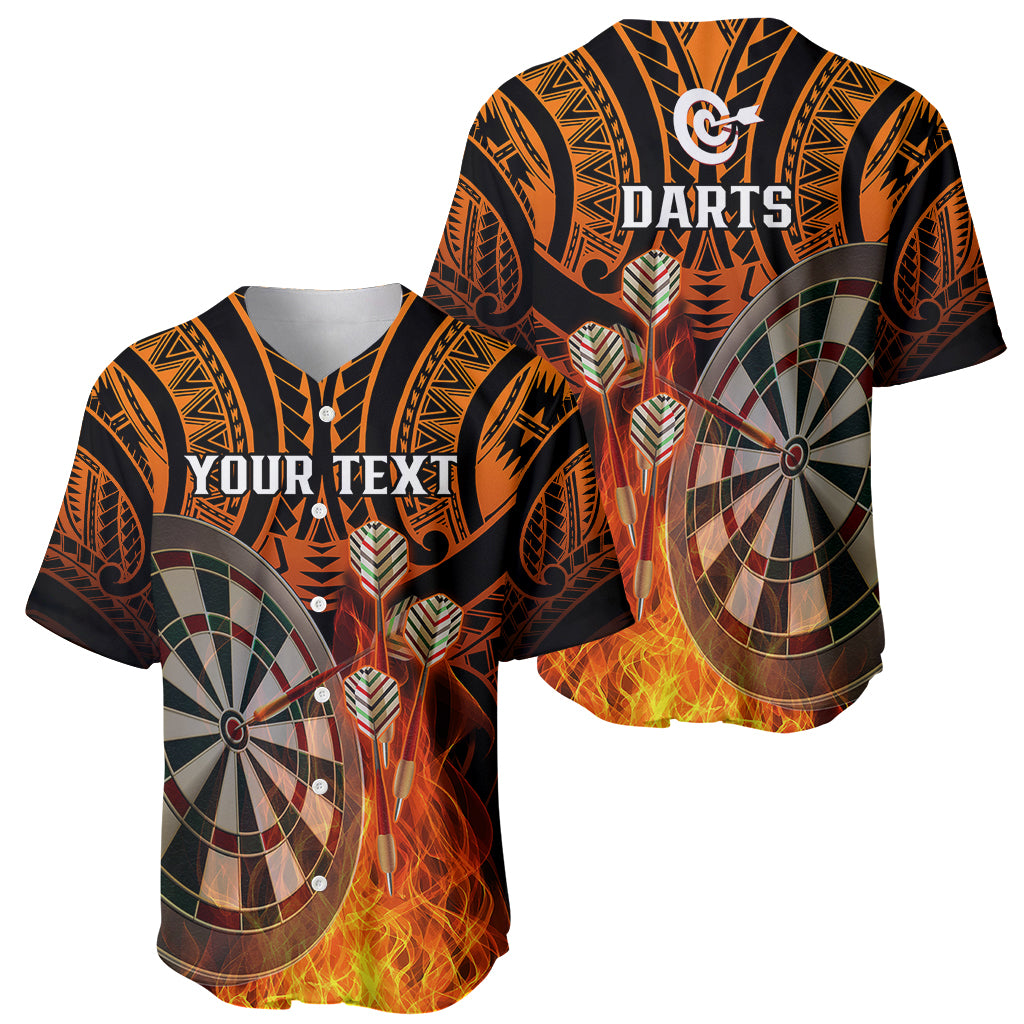 Personalised Polynesian Darts Baseball Jersey Fire Burning With Tribal Tattoo LT14 - Polynesian Pride