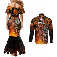 Personalised Polynesian Darts Couples Matching Mermaid Dress and Long Sleeve Button Shirts Fire Burning With Tribal Tattoo LT14 - Polynesian Pride