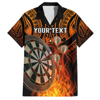 Personalised Polynesian Darts Family Matching Off Shoulder Long Sleeve Dress and Hawaiian Shirt Fire Burning With Tribal Tattoo LT14 Dad's Shirt - Short Sleeve Orange - Polynesian Pride