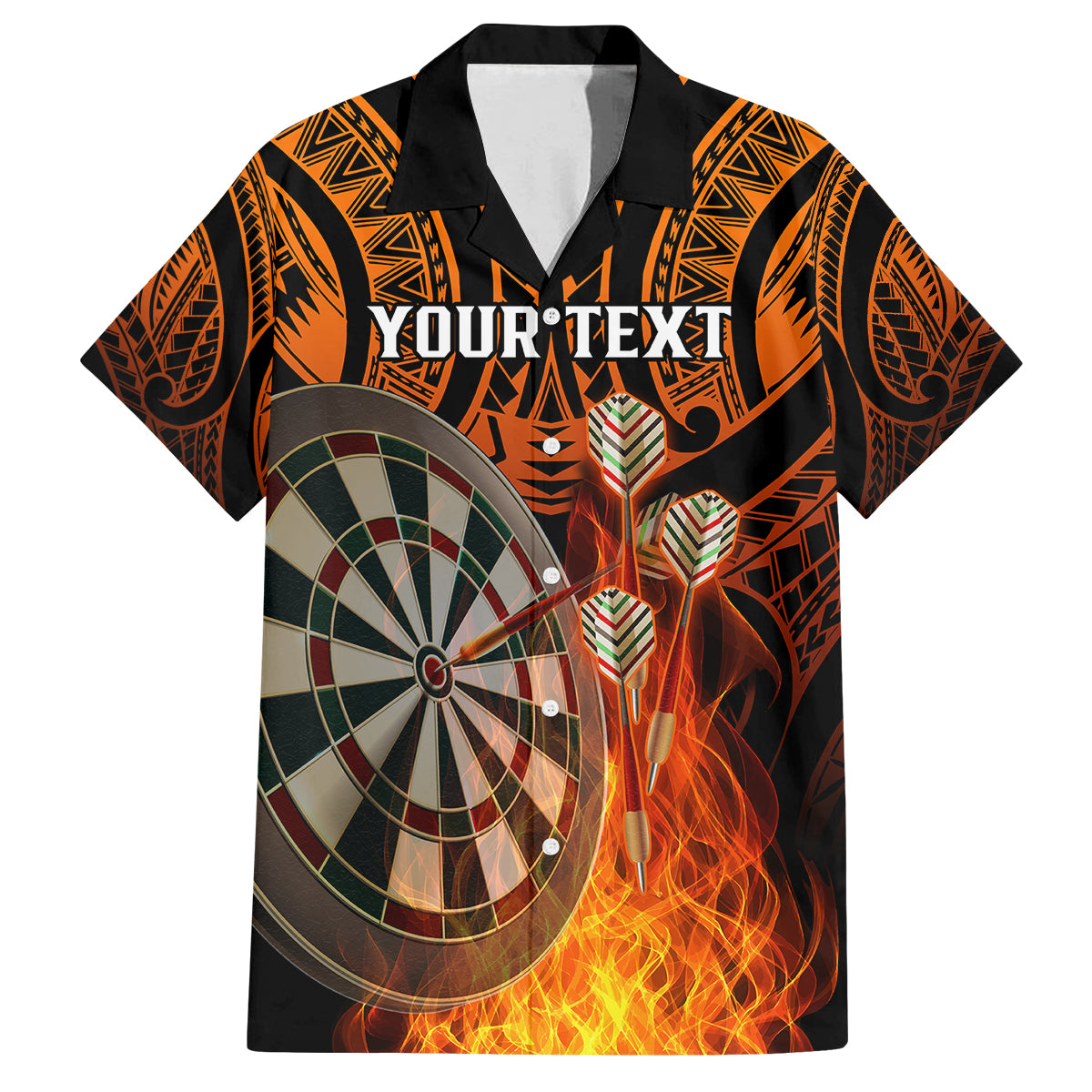 Personalised Polynesian Darts Family Matching Short Sleeve Bodycon Dress and Hawaiian Shirt Fire Burning With Tribal Tattoo LT14 Dad's Shirt - Short Sleeve Orange - Polynesian Pride