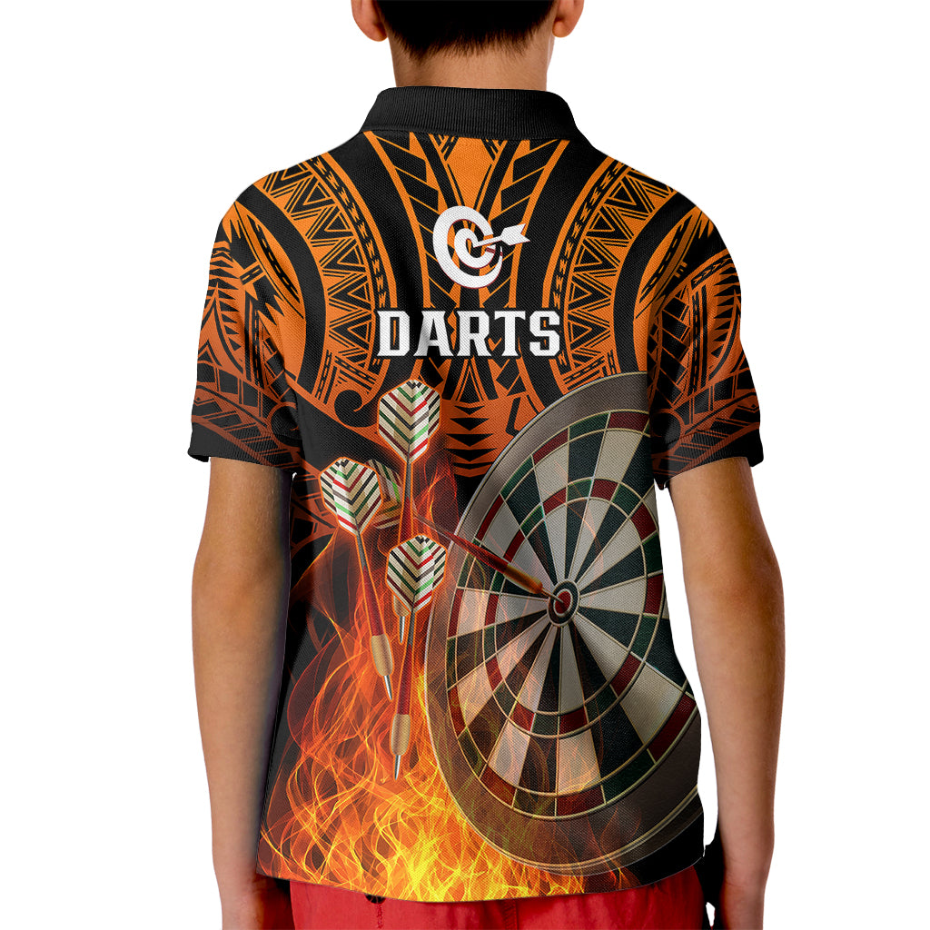 Personalised Polynesian Darts Kid Polo Shirt Fire Burning With Tribal Tattoo LT14 - Polynesian Pride