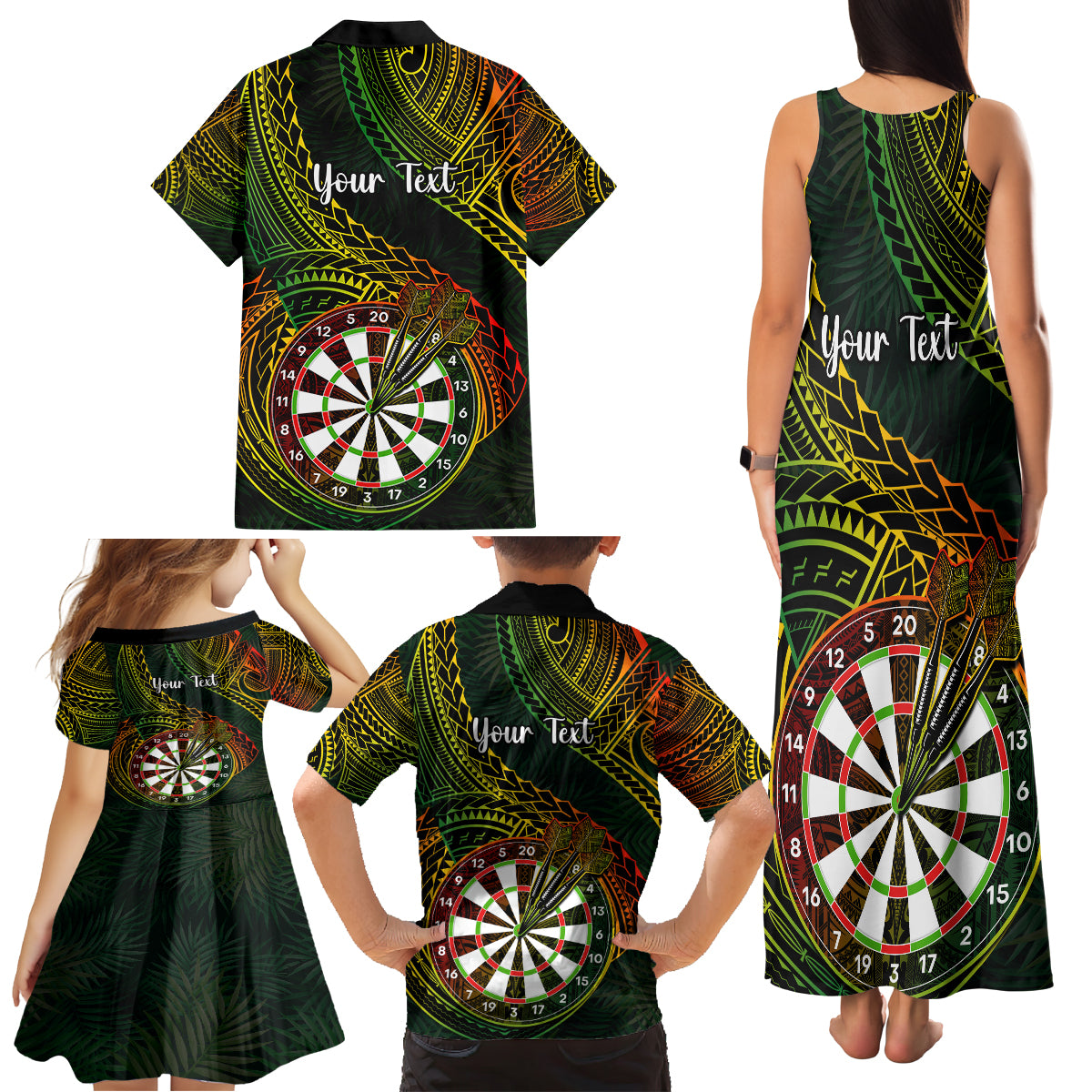 Personalised Polynesian Darts Family Matching Tank Maxi Dress and Hawaiian Shirt Dart Lovers Tribal Pattern Mix Tropical Leaves LT14 - Polynesian Pride