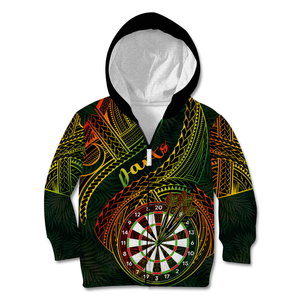 Personalised Polynesian Darts Kid Hoodie Dart Lovers Tribal Pattern Mix Tropical Leaves LT14 Zip Hoodie Reggae - Polynesian Pride