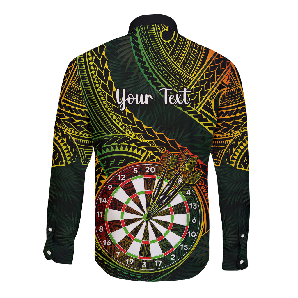 Personalised Polynesian Darts Long Sleeve Button Shirt Dart Lovers Tribal Pattern Mix Tropical Leaves LT14 - Polynesian Pride