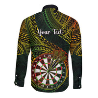 Personalised Polynesian Darts Long Sleeve Button Shirt Dart Lovers Tribal Pattern Mix Tropical Leaves LT14 - Polynesian Pride