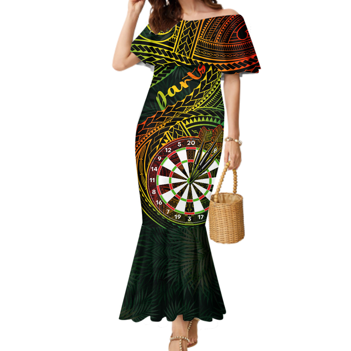 Personalised Polynesian Darts Mermaid Dress Dart Lovers Tribal Pattern Mix Tropical Leaves LT14 Women Reggae - Polynesian Pride