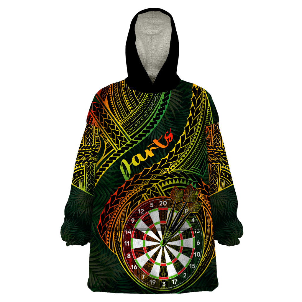 Personalised Polynesian Darts Wearable Blanket Hoodie Dart Lovers Tribal Pattern Mix Tropical Leaves LT14 One Size Reggae - Polynesian Pride