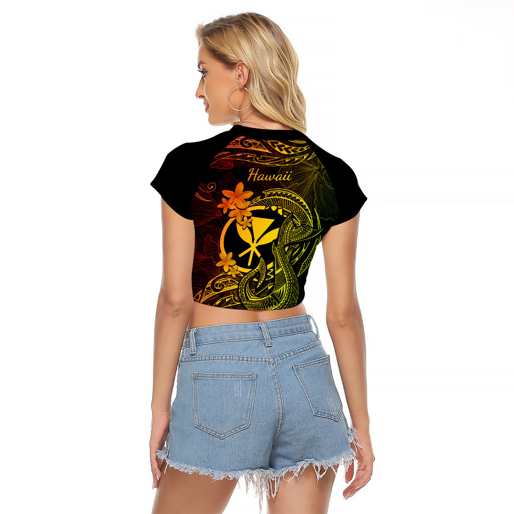 Hawaii Raglan Cropped T Shirt Fish Hook Tattoo Mix Polynesian Plumeria Reggae Version LT14 - Polynesian Pride