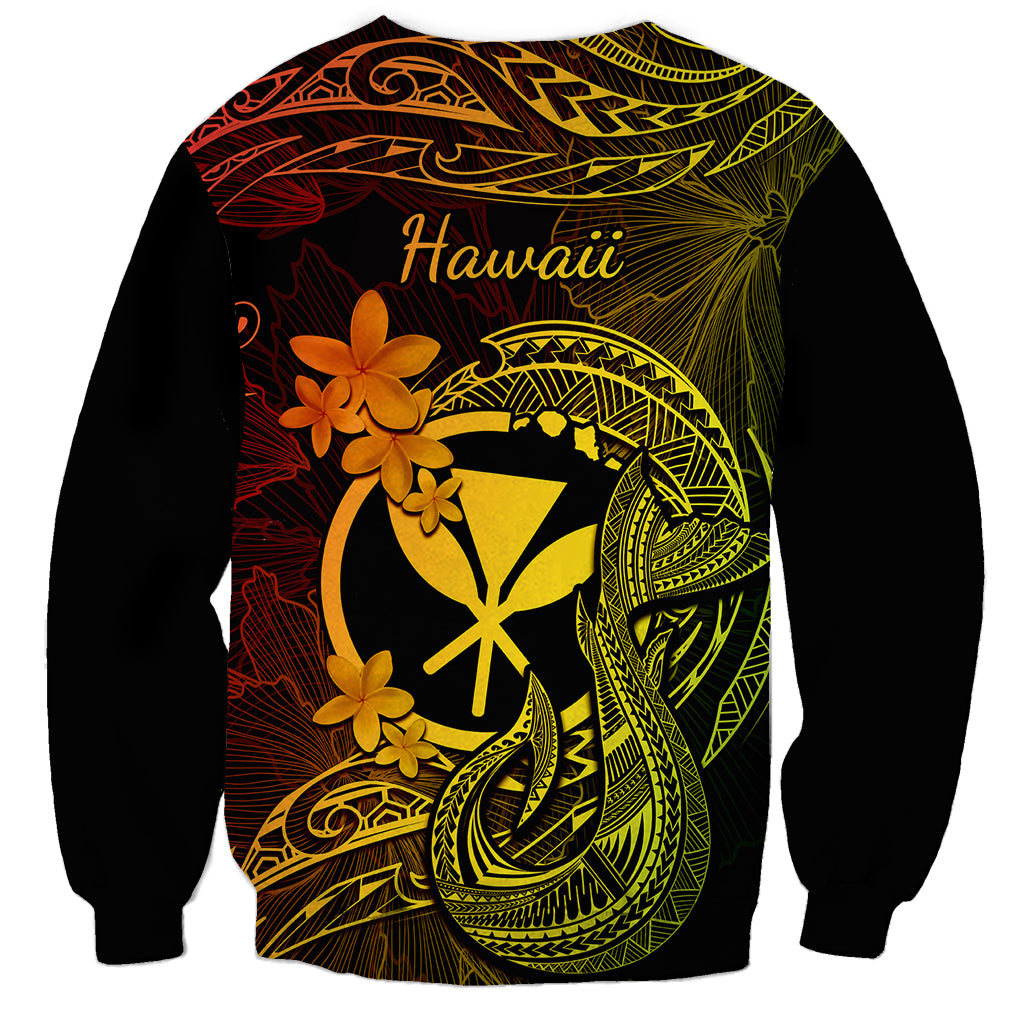 Hawaii Sweatshirt Fish Hook Tattoo Mix Polynesian Plumeria Reggae Version LT14 - Polynesian Pride