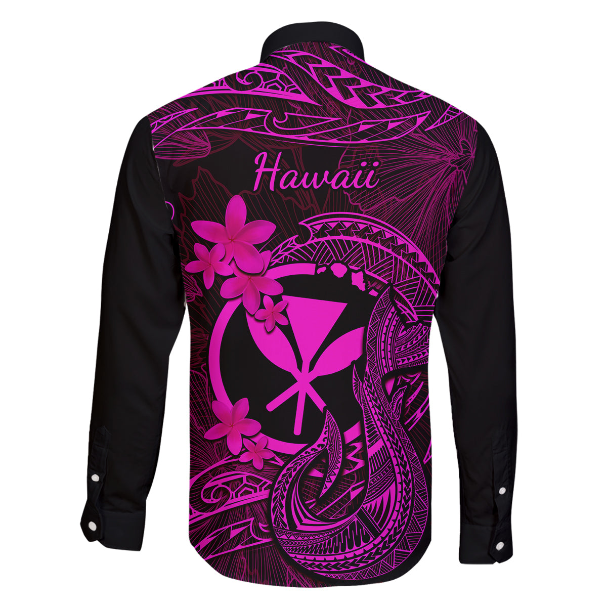Hawaii Family Matching Long Sleeve Bodycon Dress and Hawaiian Shirt Fish Hook Tattoo Mix Polynesian Plumeria Pink Version LT14 - Polynesian Pride