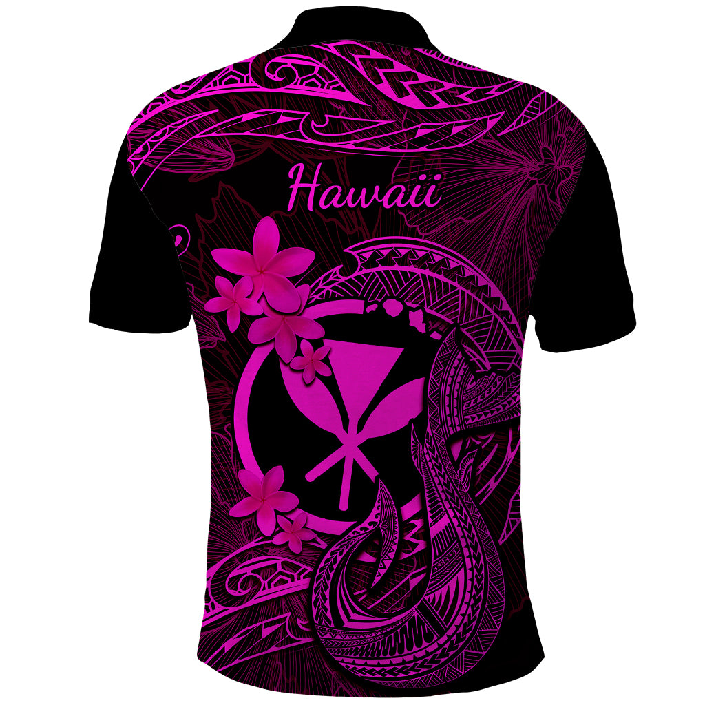 Hawaii Polo Shirt Fish Hook Tattoo Mix Polynesian Plumeria Pink Version LT14 - Polynesian Pride