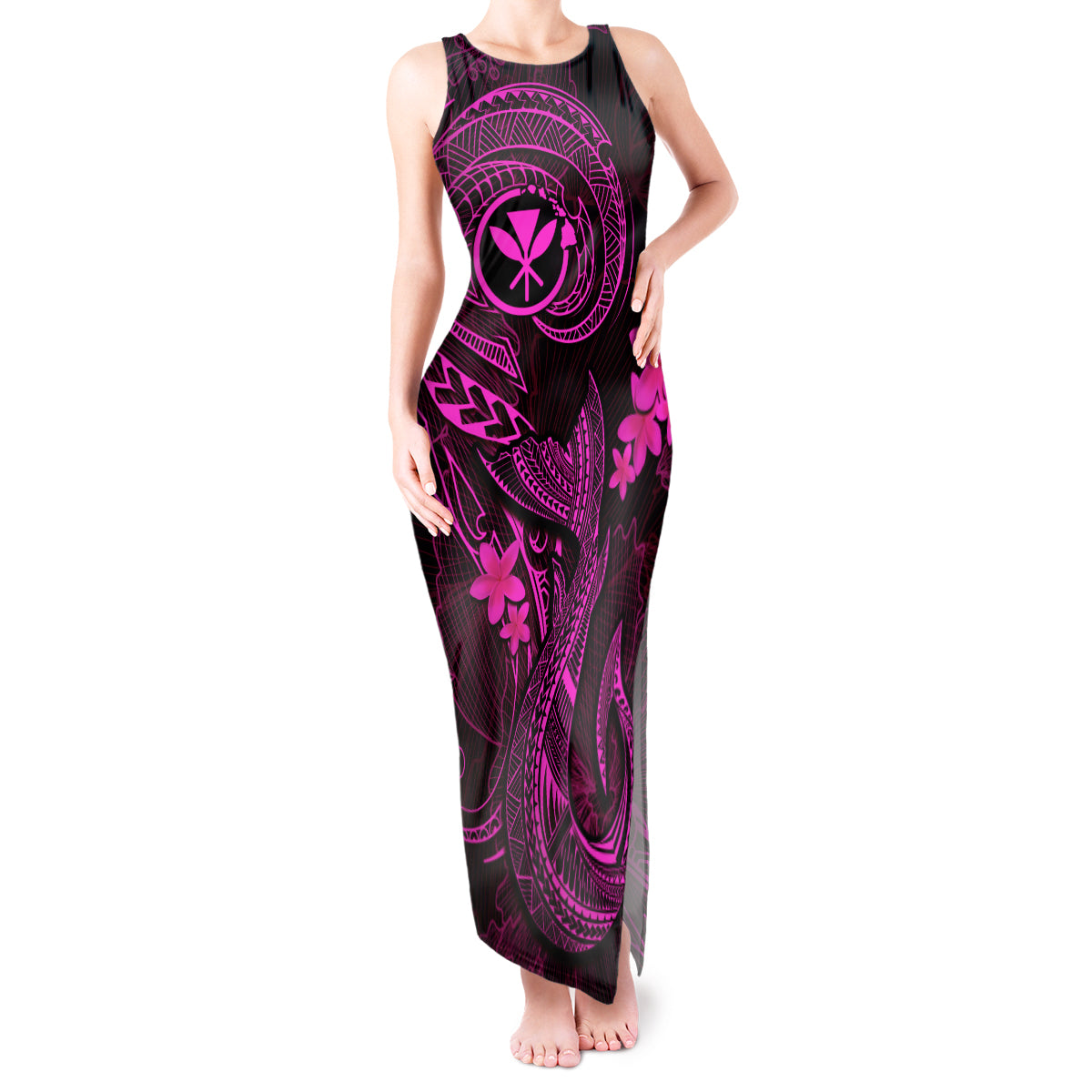 Hawaii Tank Maxi Dress Fish Hook Tattoo Mix Polynesian Plumeria Pink Version LT14 Women Pink - Polynesian Pride