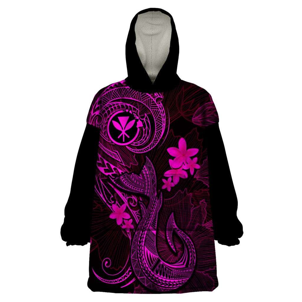 Hawaii Wearable Blanket Hoodie Fish Hook Tattoo Mix Polynesian Plumeria Pink Version LT14 One Size Pink - Polynesian Pride