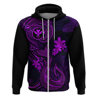 Hawaii Hoodie Fish Hook Tattoo Mix Polynesian Plumeria Purple Version LT14 Zip Hoodie Purple - Polynesian Pride