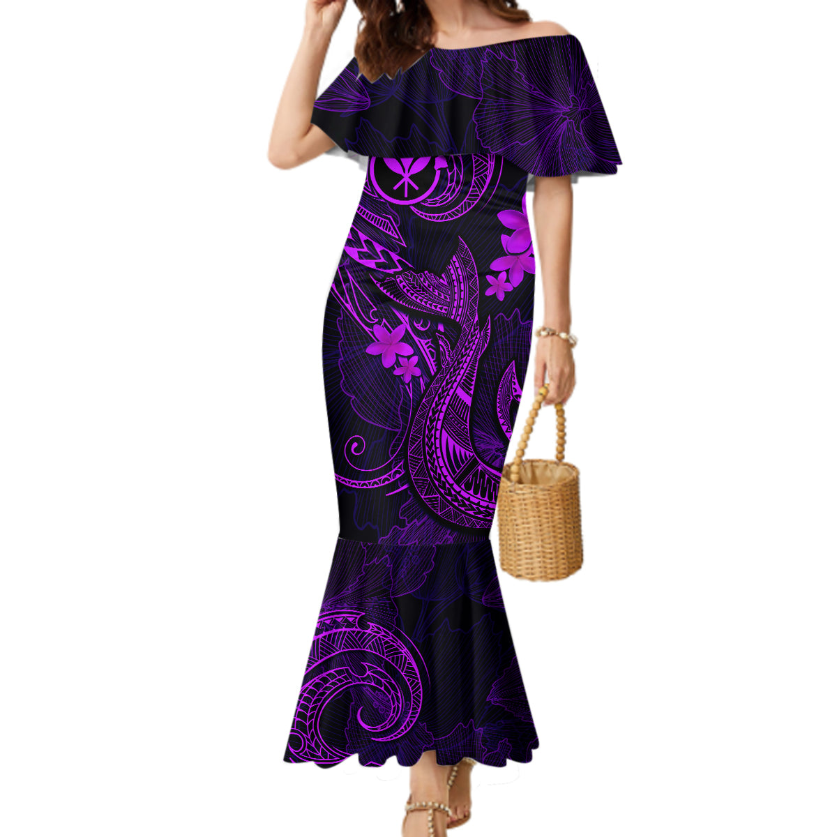 Hawaii Mermaid Dress Fish Hook Tattoo Mix Polynesian Plumeria Purple Version LT14 Women Purple - Polynesian Pride