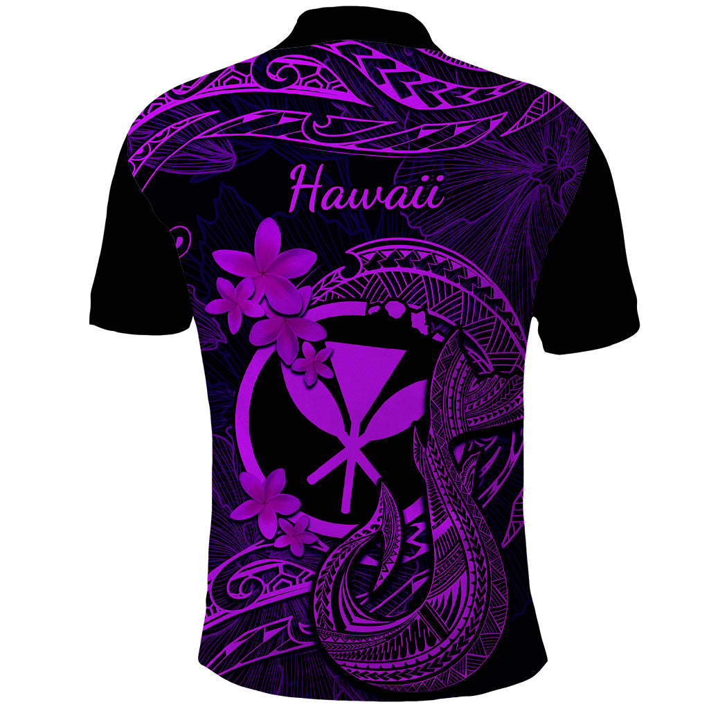 Hawaii Polo Shirt Fish Hook Tattoo Mix Polynesian Plumeria Purple Version LT14 - Polynesian Pride