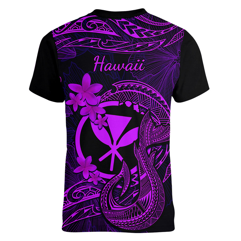 Hawaii Women V Neck T Shirt Fish Hook Tattoo Mix Polynesian Plumeria Purple Version LT14 - Polynesian Pride