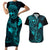 Hawaii Couples Matching Short Sleeve Bodycon Dress and Hawaiian Shirt Fish Hook Tattoo Mix Polynesian Plumeria Turquoise Version LT14 Turquoise - Polynesian Pride