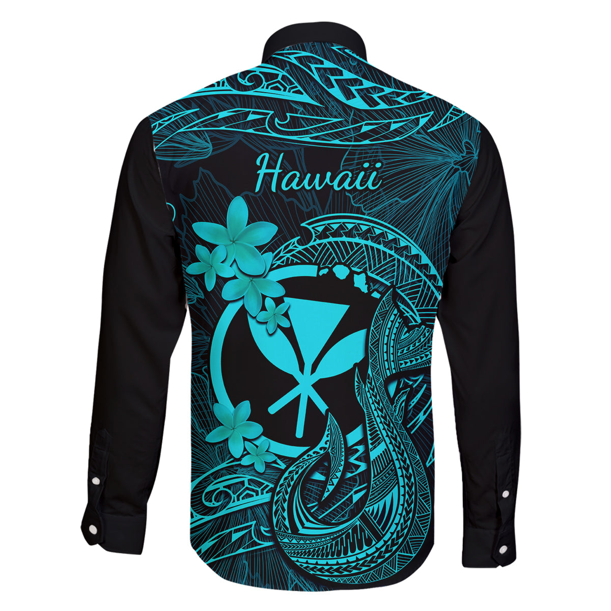Hawaii Family Matching Puletasi Dress and Hawaiian Shirt Fish Hook Tattoo Mix Polynesian Plumeria Turquoise Version LT14 - Polynesian Pride