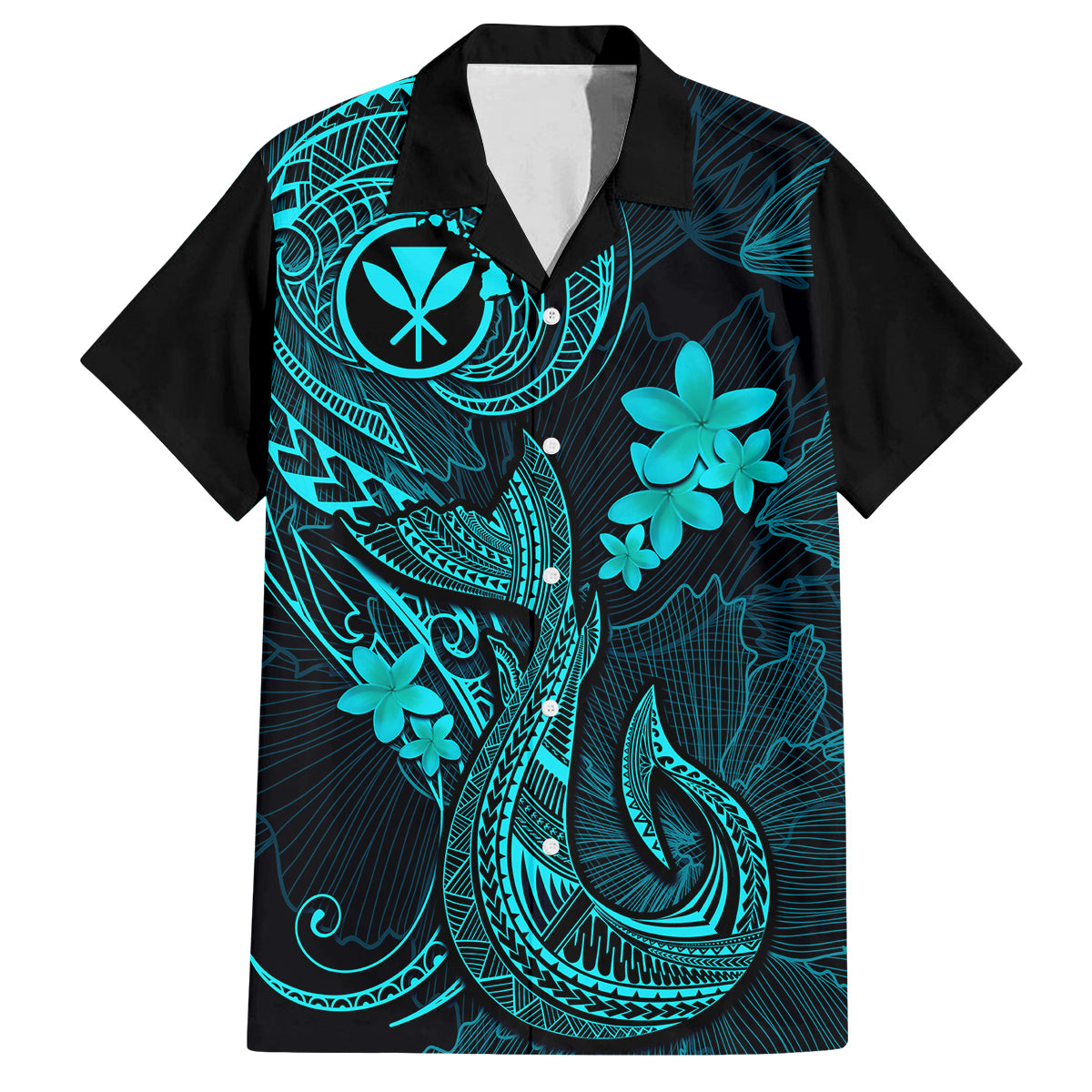 Hawaii Family Matching Summer Maxi Dress and Hawaiian Shirt Fish Hook Tattoo Mix Polynesian Plumeria Turquoise Version LT14 Dad's Shirt - Short Sleeve Turquoise - Polynesian Pride