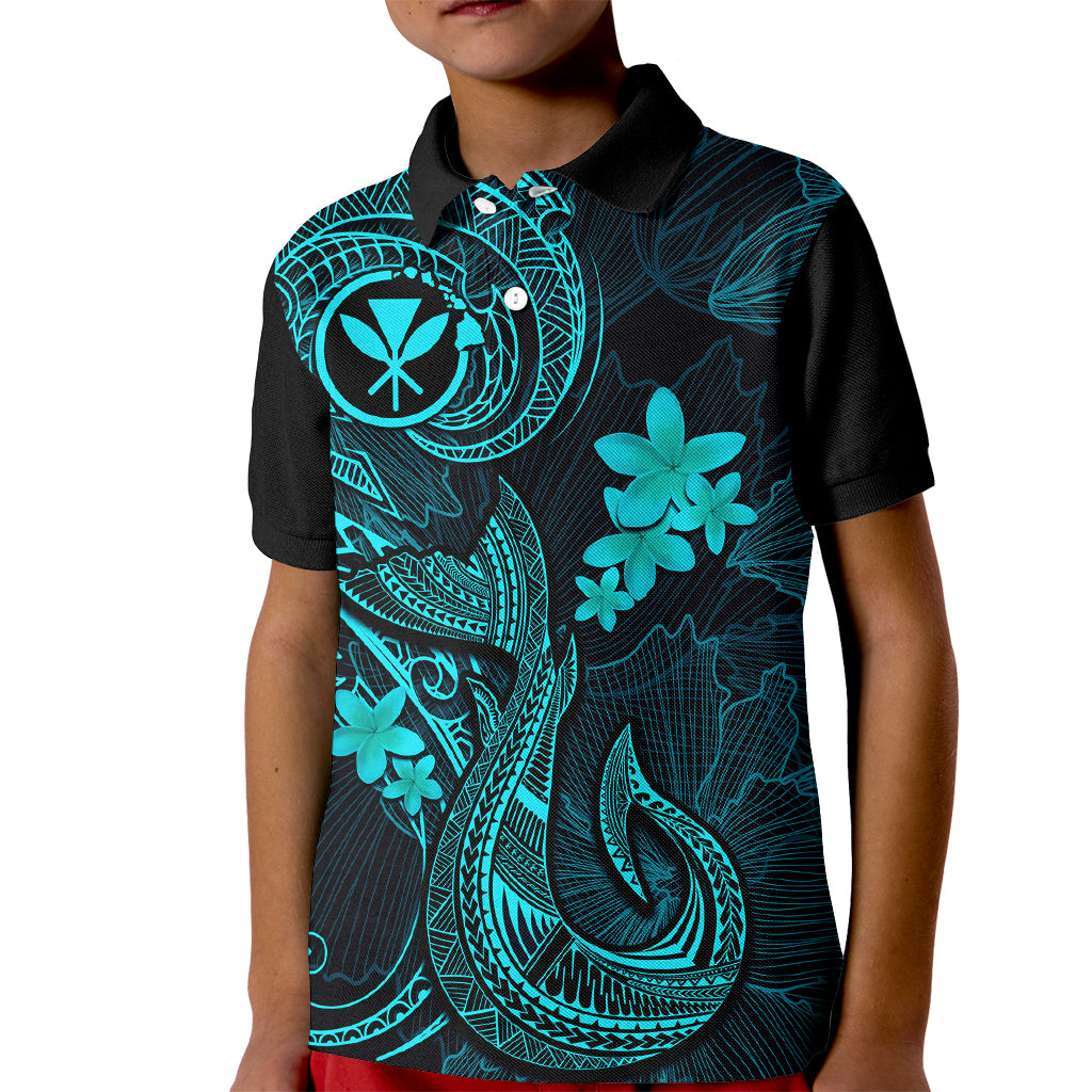 Hawaii Kid Polo Shirt Fish Hook Tattoo Mix Polynesian Plumeria Turquoise Version LT14 Kid Turquoise - Polynesian Pride