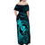 Hawaii Off Shoulder Maxi Dress Fish Hook Tattoo Mix Polynesian Plumeria Turquoise Version LT14 - Polynesian Pride