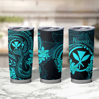 Hawaii Tumbler Cup Fish Hook Tattoo Mix Polynesian Plumeria Turquoise Version