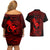 Hawaii Couples Matching Off Shoulder Short Dress and Hawaiian Shirt Fish Hook Tattoo Mix Polynesian Plumeria Red Version LT14 - Polynesian Pride