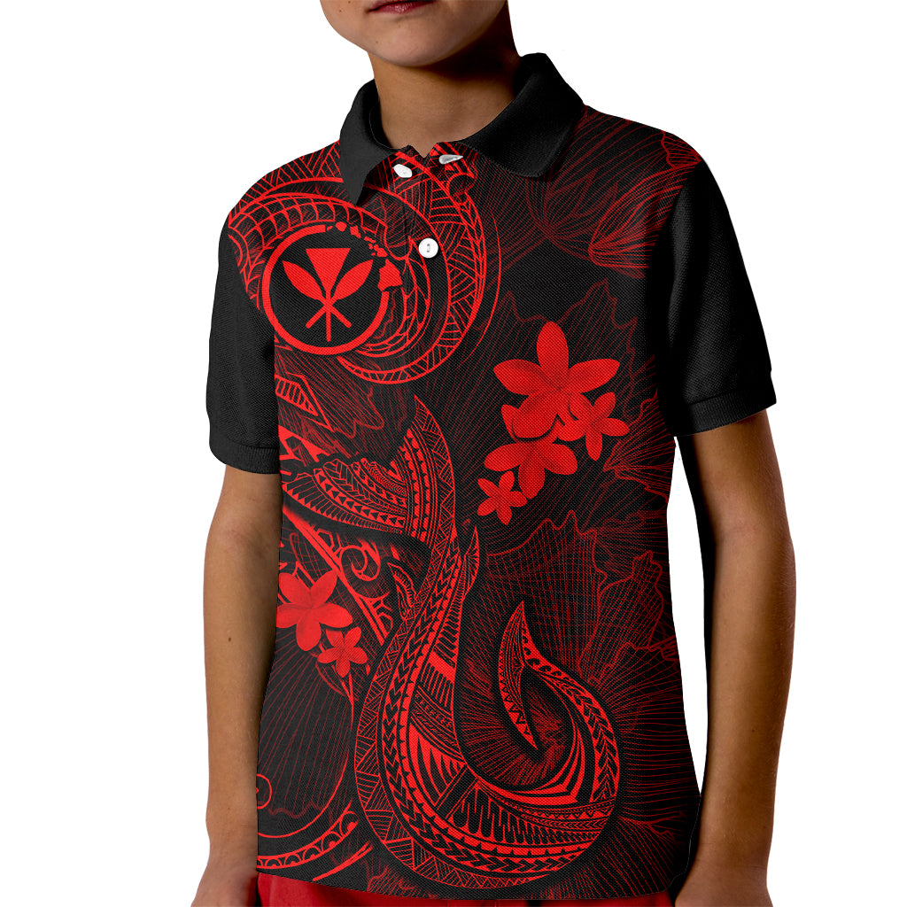 Hawaii Kid Polo Shirt Fish Hook Tattoo Mix Polynesian Plumeria Red Version LT14 Kid Red - Polynesian Pride