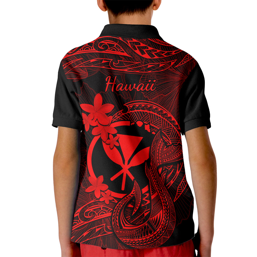 Hawaii Kid Polo Shirt Fish Hook Tattoo Mix Polynesian Plumeria Red Version LT14 - Polynesian Pride