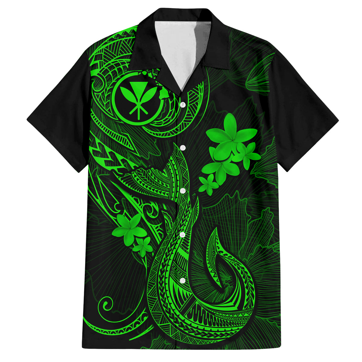 Hawaii Family Matching Short Sleeve Bodycon Dress and Hawaiian Shirt Fish Hook Tattoo Mix Polynesian Plumeria Green Version LT14 Dad's Shirt - Short Sleeve Green - Polynesian Pride