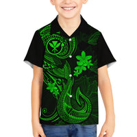 Hawaii Kid Hawaiian Shirt Fish Hook Tattoo Mix Polynesian Plumeria Green Version LT14 - Polynesian Pride