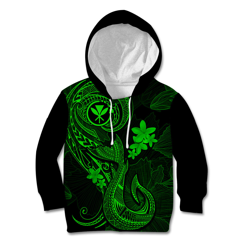 Hawaii Kid Hoodie Fish Hook Tattoo Mix Polynesian Plumeria Green Version LT14 Green - Polynesian Pride