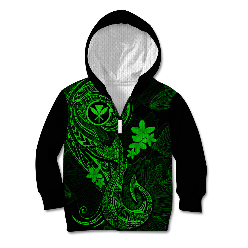 Hawaii Kid Hoodie Fish Hook Tattoo Mix Polynesian Plumeria Green Version LT14 - Polynesian Pride