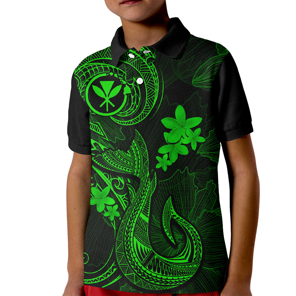 Hawaii Kid Polo Shirt Fish Hook Tattoo Mix Polynesian Plumeria Green Version LT14 Kid Green - Polynesian Pride